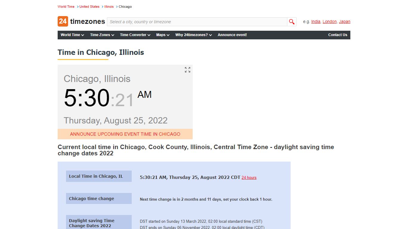 Current local time in Chicago, Illinois - 24timezones.com