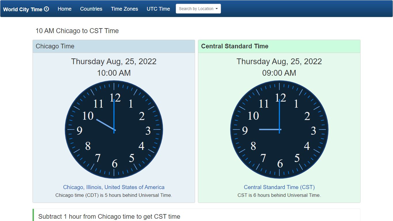 10 AM Chicago Time to Central Standard Time - WorldCityTime